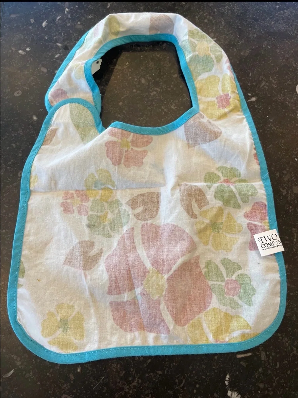 Floral Cotton Baby Bib with Turquoise Trim - Pink, Yellow & Green